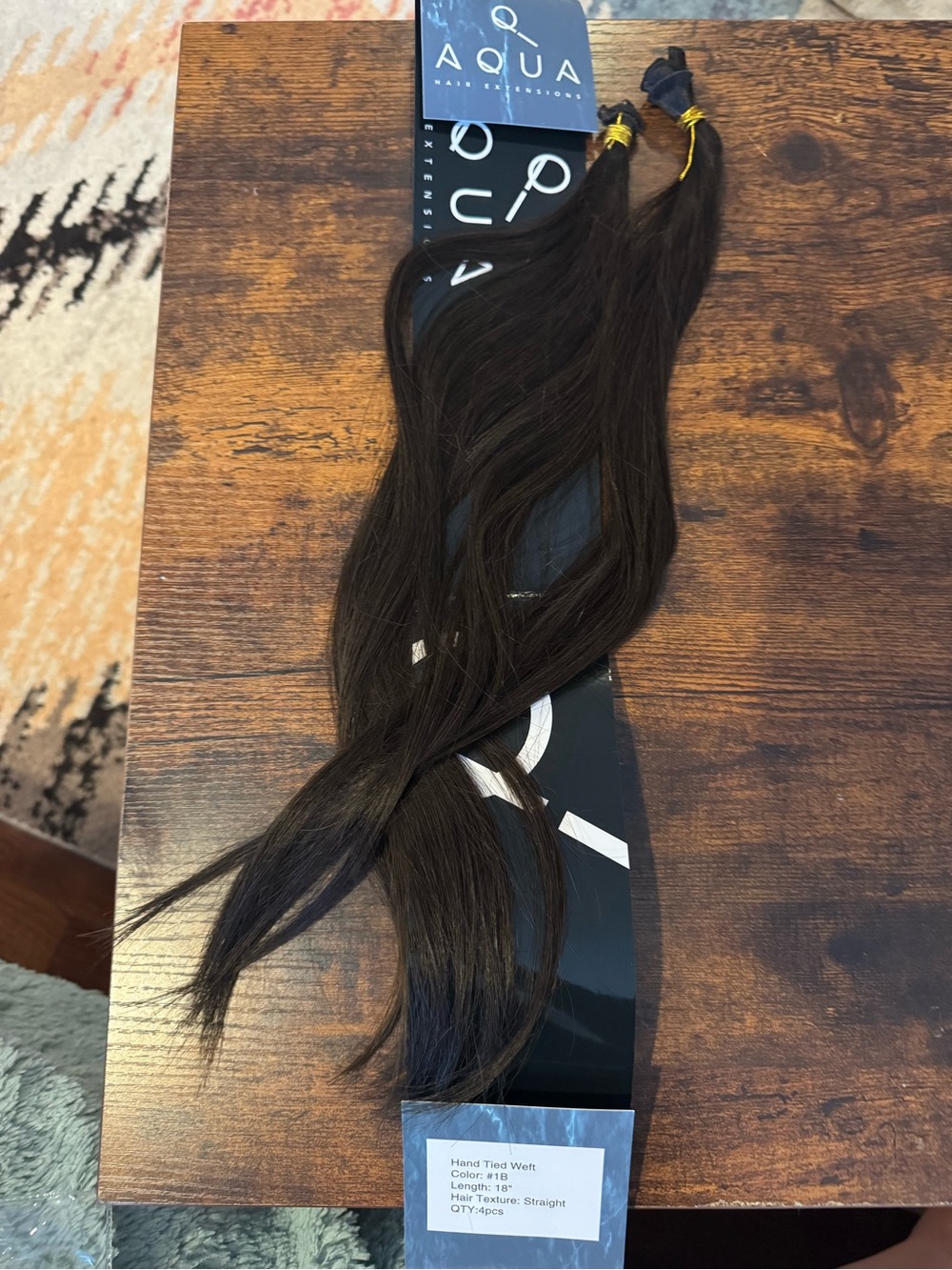 Aqua Dark 1B soft black Hand-Tied Weft Extensions